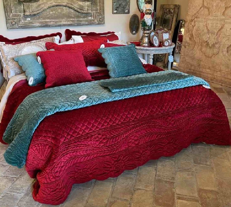 PROMO- Boutise matrimoniale in velluto rosso - 260x260 cm - blanc mariclo